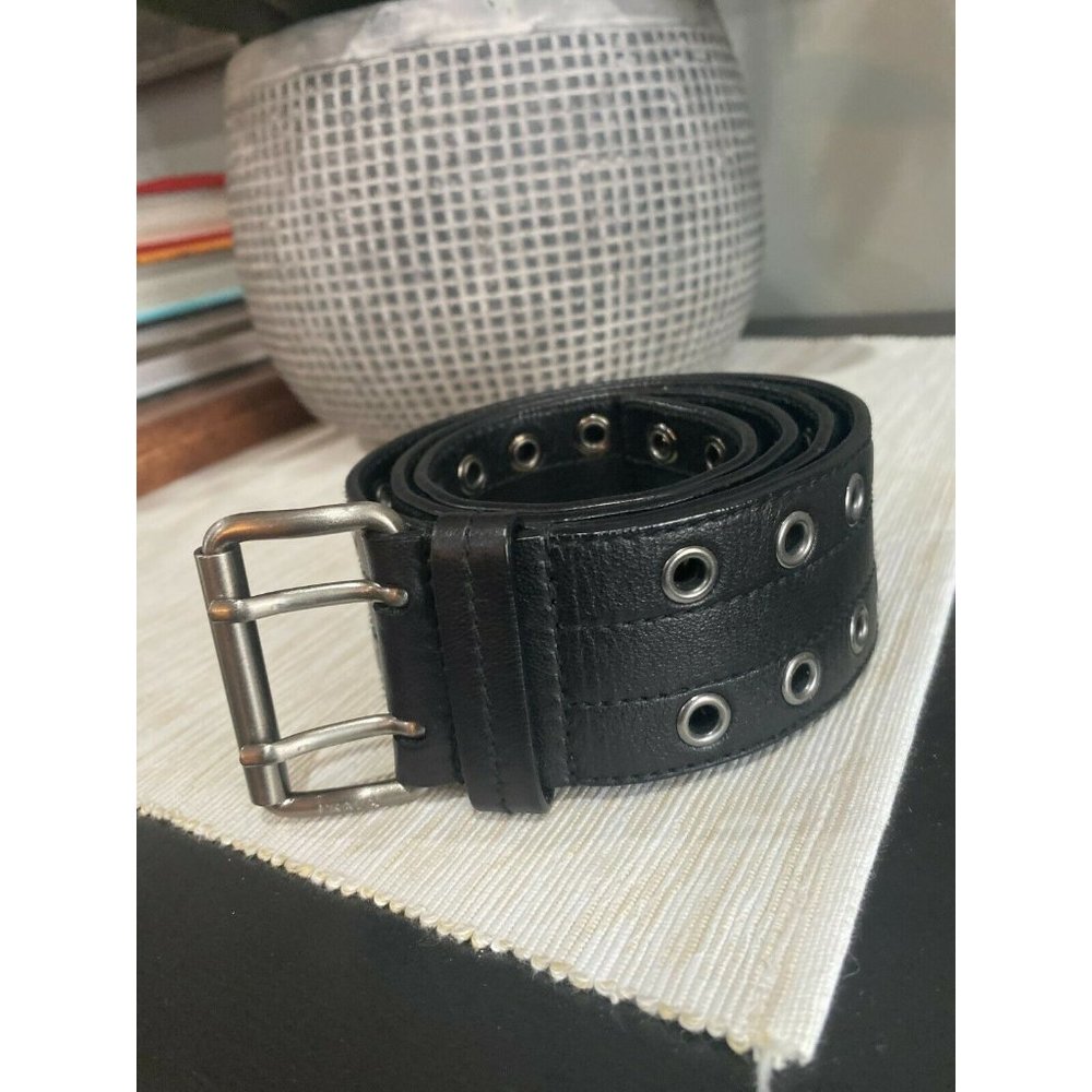 PRADA Black Leather Silver Grommet Belt - Picture 6 of 8